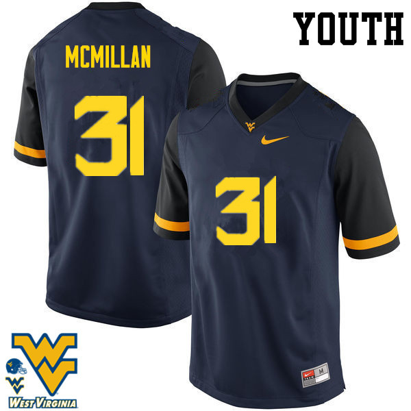 NCAA Youth Jawaun McMillan West Virginia Mountaineers Navy #31 Nike Stitched Football College Authentic Jersey QM23W65BZ